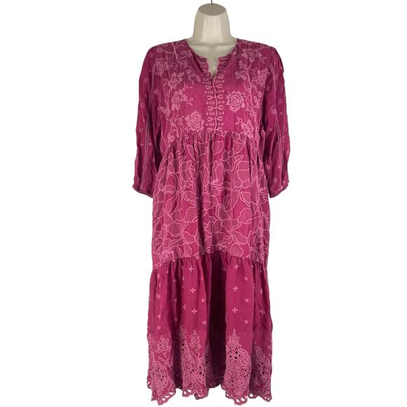 Johnny Was Gracie Hopscotch Embroidered Midi Dress Rumba Red Size M - Picture 4 of 13